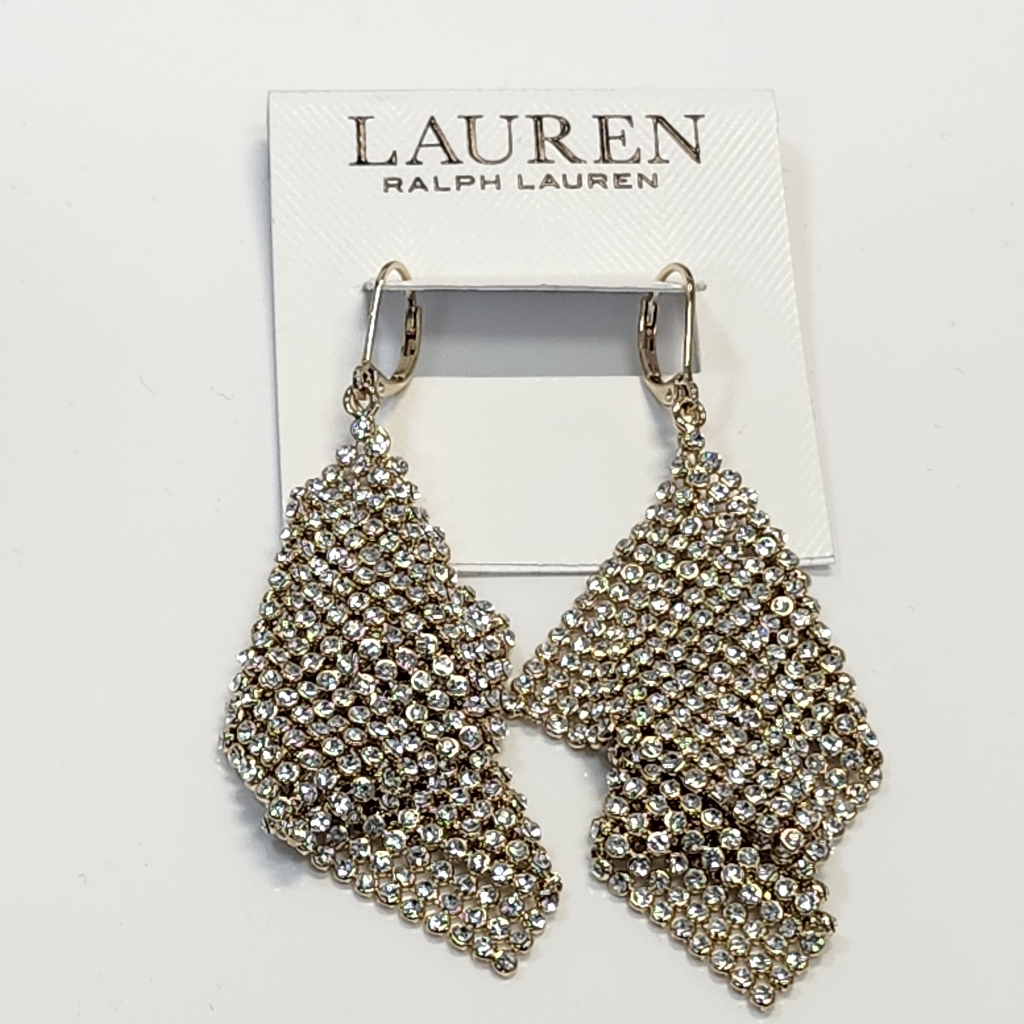 Nwt Ralph Lauren Gold-Tone Glass Stone Mesh Double Drop Earrings 75$